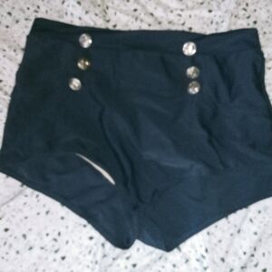 Navy Blue Juniors Bikini Bottoms with Button Detail